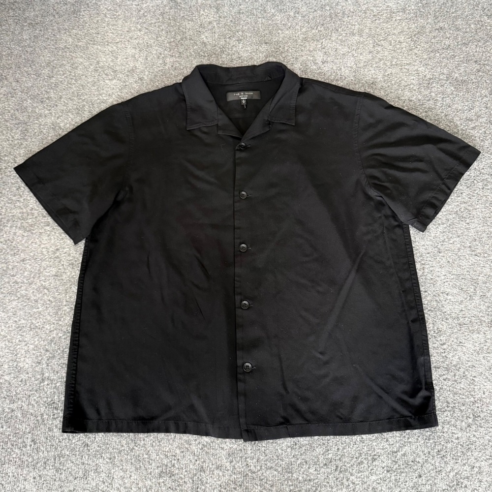 Rag & Bone Mens Black Viscose Short Sleeve Camp Collar Button Down Shirt Large